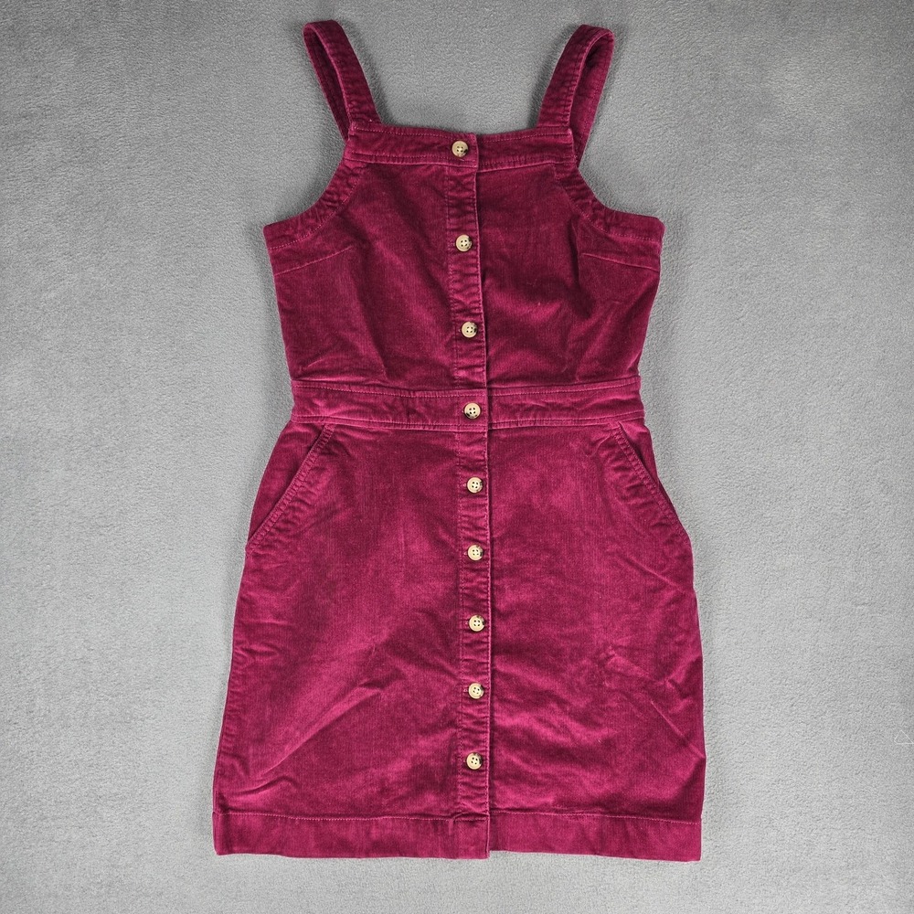 Jcrew Crewcuts Corduroy Dress Girls 14 Pink Button Pinafore Jumper Pockets - Picture 2 of 8